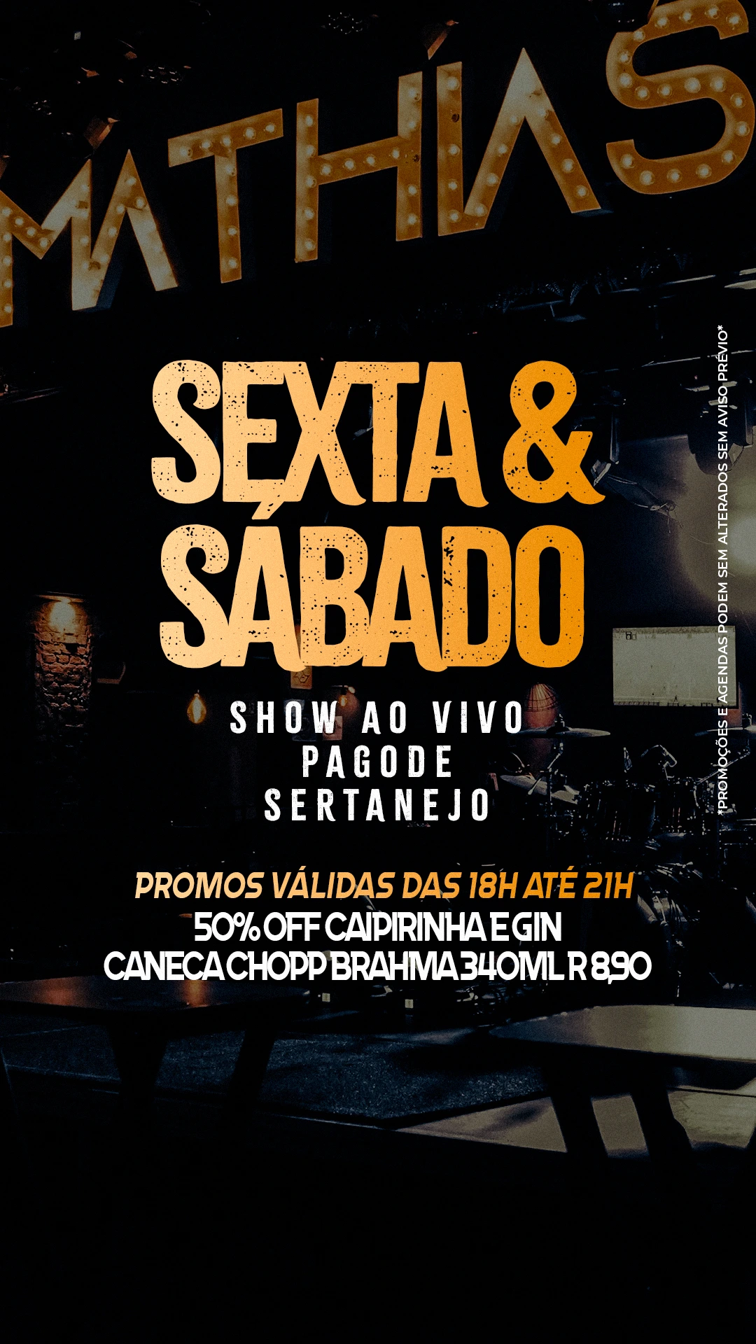 Shows ao vivo de sexta e sábado no Boteco Mathias, Suzano/SP